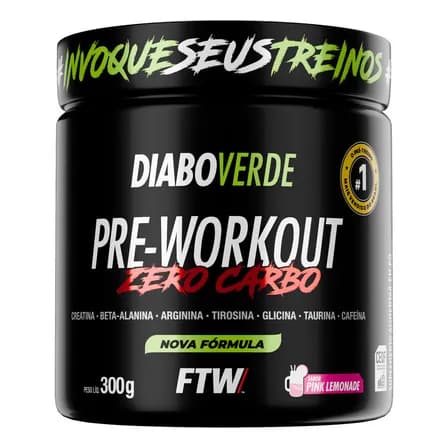 Pre Treino Pre Workout Zero Carbo Com Creatina Pote 300g Sabor Pink Lemonade Ftw - Diabo Verde Limonada Rosa