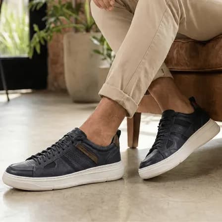 Sapatênis Democrata Joe Ultra Light Masculino Couro Casual Navy - Marinho 40 Br