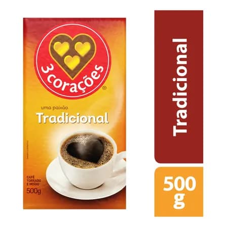 Café Torrado E Moído Tradicional Caixa Com 500g 3 Corações Pacote 500 Gramas