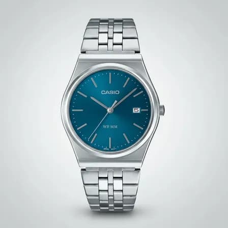 Relógio Casio Masculino Analógico De Aço Inoxidável Azul Prateado