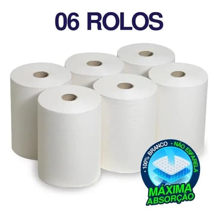 Papel Toalha Bobina 6 Rolos 20cm Brancopuro Banheiro Cozinha
