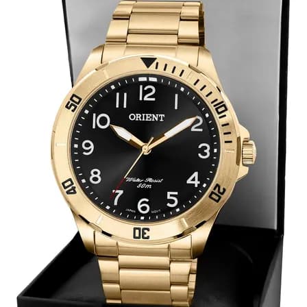 Relógio Orient Masculino Dourado Aço Inoxidável Quartzo Preto