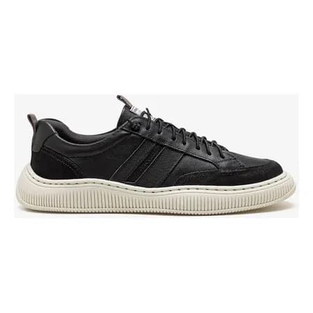 Sapatênis Denim Vibe Masculino Democrata Couro Macio Confort Preto Liso Com Painéis Texturizados 41 Br