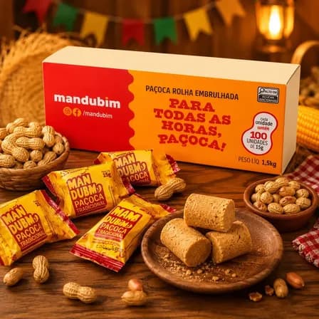 Paçoca Embrulhada Caixa Com 100 1,5kg Unidades Mandubim