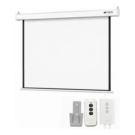 Tela De Projeção Elétrica - Domori - 120 Polegadas Retratil C/ Controle Remoto Automação Alexa Igreja Matte White Hd Profissional Premium 127v