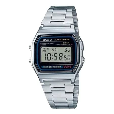 Relógio Unissex Casio Digital Esportivo A158wa-1df Prata Retrô Vintage Pulseira Em Aço Inoxidável Prateado Cinza