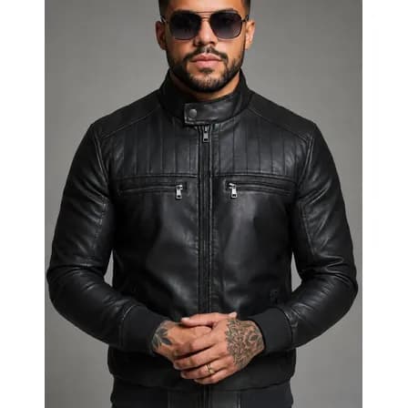 Jaqueta Couro Masculina Motoqueiro Impermeavel Inverno Frio Preto Gg Lisa